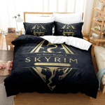 Skyrim voodipesukomplekt &Uuml;he-, Twin-, Full-, Queen-, King-suuruses Voodikomplekt T&auml;iskasvanute Poiste Magamistupp Tekikoti Komplektid 3D Prindiga Anime Voodilina Komplekt EU Single(135*200cm)3pcs black