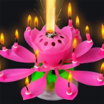 Bougie d'Anniversaire - CA01791 - Fleur Lotus - Rose - D&eacute;coration de G&acirc;teau - Musique roosa