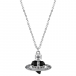 Vivienne Westwood New Diamante s&uuml;damekujuline Saturni kujuline emailiga messingist kaelakee meestele h&otilde;bedane must 630203BM-02P384 Basic Packaging-Dust Bag+Box