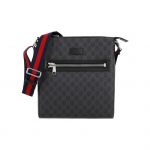 Gucci GG reljeefne logo nahast triip Web &otilde;lakott Meeste messenger-kott Must Hall 474137-K5RLN-1095 Regular Edition,Basic Set (Bag+Dust Bag)