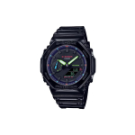 CASIO Unisex vedelkristall/analoog topeltn&auml;iduga seeria must kell GA-2100RGB-1APRT Black Dial