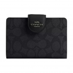 Coach Signature L&otilde;uend 13 Br&auml;ndi Logo Kl&otilde;pskinnitusega Rahakott Naiste rahakott S&uuml;simust CW786-QBMI5 Charcoal & Black