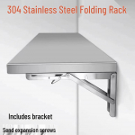 Kokkupandav seinale kinnitatav 304 roostevabast terasest laud &uuml;he riiuliga 40x25 Folding Wall-Mounted (Drilling Required)