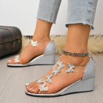 Luksuslikud H&otilde;bedased S&auml;tendavad Liblikaga Kiilkontsaga Sandaalid L&auml;bipaistva PVC Rihma ja Kattega Kontsaga Sandaalid Naiste Kleidipeo Kingad 43