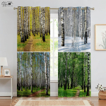 Metsa puid 3D prinditud kardinad maastik roheline p&auml;ikesepaiste vahtraleht looduse eluj&otilde;ud B&B hotell magamistuba elutuba kardinad W50xH130(CM)x2PCS&Grommet Top gray