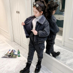Girls Plus Velvet Denim &uuml;likond s&uuml;gis- ja talvemood Little Girls Talveriided Laste Paks teksast kaheosaline &uuml;likond 100 hall