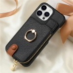 Nahast t&otilde;mblukuga rahakott kaardihoidja ja telefonikotiga IPhone 17 Air 16E 16 15 14 13 12 11 Pro Max XS Plus jaoks, r&otilde;ngaga, alusega, kate For iPhone 16 Plus must