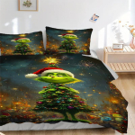 3 tk j&otilde;ulugrinchipuu kodu kaunistus voodipesukomplekt - P&uuml;hadekingitus f&auml;nnidele, reisijatele ja igap&auml;evaseks kasutamiseks 1248a 140x200cm black