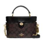 COACH Kay 20 klassikaline presb&uuml;oopia logo logo t&otilde;mblukuga sulgemine PVC nahast karp kott &otilde;lakott crossbody k&auml;ekott v&auml;ike suurus naiste pruun ja must must