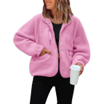 Nuppudega fliisjakk Naiste talvine soe mantel Vabaaja pealiskate Jakk Taskutega Streetwear Pealiskate M pink