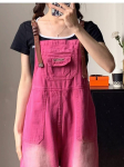 Retro Pitaya Punased Denim Suvised Naiste T&ouml;&ouml;riided - L&otilde;tv L&otilde;ige, Sirge Lai Jalg Jumpsuit L roosa punane v&auml;rv
