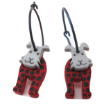 Les Tr&eacute;sors De Lily [Q9727] - Cr&eacute;oles artisanales 'Marionettes' rouge gris (chien) - 18 mm- 20x10 mm punane