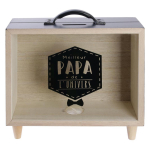 Les Tr&eacute;sors De Lily [Q7746] - puidust kohvri rahakast 'Papa' must beež (universumi parim isa) - 21x20x7 cm must