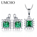UMCHO 925 h&otilde;bedane roheline smaragd-v&auml;&auml;riskividest k&otilde;rvar&otilde;ngaste kaelakee komplekt naistele smaragdroheline