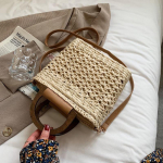 Yogodlns Summer Straw Bag Women Bohemian Straw Beach Bag Casual Handle kott Suure mahutavusega C rossbody kott K&auml;sitsi valmistatud naiste rahakott 20x8x18cm beež