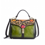 Johnature First Layer Cow nahast retro naiste kott K&auml;sitsi valmistatud reljeefne luksuslik k&auml;ekott Mitmek&uuml;lgsed Hasp Lady &otilde;lakotid roheline