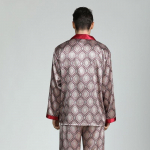 2025. aasta uus meeste pikkade varrukatega siidist satiinist klassikaline tr&uuml;kitud pidžaamakomplekt Luksuslik siidine pidžaama magamisriiete komplekt XL punane