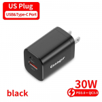 Essager USB Type C kiirlaadija 30 W QC PD 3.0 kahe pordiga mini kaasaskantav adapter IPhone 13 12 IPad Xiaomi kiirlaadijate jaoks US Plug must