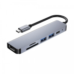 6-&uuml;hes multifunktsionaalne C-t&uuml;&uuml;pi rummu alumiiniumsulamist C-t&uuml;&uuml;pi muundur HD USB2.0 USB3.0 PD-portidega TF hall