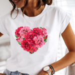 Lilled, lillelised, vintage stiilis naiste l&uuml;hikeste varrukatega T-s&auml;rk, naiste riided Suvine mood vabaaja graafiline T-s&auml;rk XL