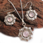 Larimar H&otilde;bedane Kaelakee Komplekt, Lille Ehtekomplekt, Naiste Kaelakee Komplekt, 925 Sterling H&otilde;be K&auml;sit&ouml;&ouml; Ehted roosa