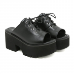 Gdgydh Open Toe Mules sandaalid naiste kingadele, mustast pehmest nahast platvormiga turske kontsaga suvekingad, paelad plusssuuruses 35 must