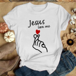 ZIMOXUAN Jesus Love Me Finger Heart T&uuml;drukute ja naiste mood Kirjatr&uuml;kiga T-s&auml;rk Jeesus Christian God Faith Religious Graphic Tee S valge