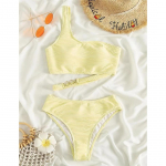 Seksikas &uuml;he &otilde;laga kortsus metallist s&otilde;rmus Bikiinid Naiste ujumisriided Naiste ujumistrikoo Kaheosaline bikiinikomplekt supelkost&uuml;&uuml;m ujumine S helekollane v&auml;rv