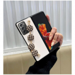 Naine v&otilde;remustriga riidest k&auml;ev&otilde;ru telefoni kate Samsung Galaxy Z Fold 3 5g Zfold 4 Houndstooth tr&uuml;kitud Pu-nahast k&otilde;va&uuml;mbrisega For Z Fold 3