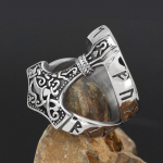 Nordic Punk Viking Odin Thunder Hammer Ring Tidal Man Rune Ring Ehted 12Number h&otilde;be