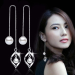 Naiste Korea Mood Elegantne Lihtne Allergiavastane 925 H&otilde;betatud P&auml;rl Rippuv Pikk Tutt Keeratud K&otilde;rva Line N&otilde;elk&otilde;rvar&otilde;ngad Naiste K&otilde;rva Ehted J&otilde;ulukink h&otilde;be