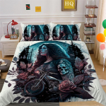 3D Beauty Skull Head voodipesukomplekt Beauty Skull Head Mootorratta mustriga tekikattega padjap&uuml;&uuml;r 2/3 t&uuml;kki mikrokiudkangast t&auml;issuuruses kodukaunistus Baby 100x135cm