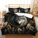 Dream Catcher kodune voodipesukomplekt Hundimustriga sulgedega voodipesukomplekt, padjakate voodipesukomplekt, &uuml;hekordne t&auml;issuurus, 2/3 t&uuml;kki, mikrokiud DE 100x135cm
