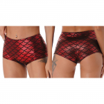 Naiste l&auml;ikivad Fish Scale Booty l&uuml;hikesed p&uuml;ksid Mermaid Cosplay alusp&uuml;ksid ujumisriided One Size punane