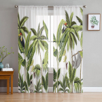 Banaanipuu lehed laisk papagoi t&uuml;ll l&auml;bipaistev aken Kardinad elutuppa magamistuppa Moodne Voile organza kardinad kardinad W135 x H115cm x1
