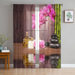Orhidee kivi Lill Bambusest l&auml;bipaistvad kardinad Elutoa aken T&uuml;llist kardinad magamistoa k&ouml;&ouml;gi jaoks Kodukaunistus Voile kardinad W135 x H115cm x1