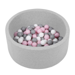 Selonise pehme pallibassein 70x30cm/150 palli &uuml;mmargune v&auml;ikelapse vaht, helehall:valge/hall/pulberroosa 70x30cm/150 balls