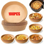 100 tk Air Fryer &uuml;mmargused paberist vooderdised, 7,9 tolli, &uuml;hekordselt kasutatav, suur 5 kuni 8 Qt korvi jaoks, pleegitamata mittenakkuv &otilde;likindel p&auml;rgamentpaber Silicone Oil Paper