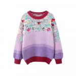 Litrid Lilled Lahti k&auml;sitsi kootud Naiste Pullover Kampsunid S&uuml;gis-talv Uus V-kaelusega v&auml;rviline triibuline kampsun C-263 One size lilla