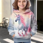 T&uuml;drukute 3D Unicorn kapuuts, pullover, pikkade varrukatega s&uuml;gistalvine aktiivne mood armas pol&uuml;estrist lastele v&auml;ljas, vabas &otilde;hus, igap&auml;evaselt 150