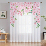 Botaanilise mustriga kardinad roosi lillemustriga voile kardinad elutoa magamistoa kontorikaunistus pehmed kardinad 2x50W130H(CM)&Rod pocket