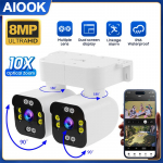 AIOOK v&auml;listingimustes veekindel kahe PTZ WIFI HD kahe objektiiviga 8MP 4K kahe objektiiviga &ouml;&ouml;n&auml;gemise turvakaamera 10x suumiga sein, pimetsooni kaamerata kahesuunaline sisetelefon camera valge