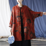 Johnature Naiste Vintage puuvillased linased s&auml;rgid Topid S&uuml;gises nahkhiirte varrukatega n&ouml;&ouml;ppluusid taskud lahtised naiste s&auml;rgid One Size tumepunast v&auml;rvi