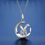 D v&auml;rvi 0,5CT Moon Rabbit Moissanite teemant kaelakee naistele 925 Sterling h&otilde;be j&auml;nku ripats kett Armsad ehted kingitused beige