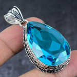 Natural Blue Topaz Gemstone Handmade 925 Sterling Silver Gift Pendant 2.17 y8c19