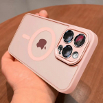 Magnetic Luxury Matte pooll&auml;bipaistev armor p&otilde;rutuskindel &uuml;mbris iPhone 16 15 14 13 12 11 Pro Max Plus jaoks Magsafe'i juhtmevaba laadimiskatte jaoks iPhone 12 roosa