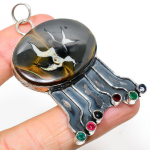 Natural Mud Crack Fossil,Diopside Stone 925 Sterling Silver Pendant 2.48 f3f62