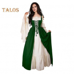 1 komplekt naiste kleit, volditav serv, ruudukujuline kael, pingul v&ouml;&ouml;koht, lendlevad varrukad, pitsitud lapiga Vintage renessanss keskaegne &otilde;ukonna ustav Halloweeni kost&uuml;&uuml;m 3XL