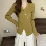 Korea Kpop V-kaelusega &Uuml;hev&auml;rvilised Kampsunid S&uuml;gis Slim V&ouml;&ouml;koht L&otilde;ikega Topid Naised Pikkade Varrukatega Aluss&auml;rk Kootud Pullover One Size valge