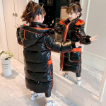 Winter Girls Down Jacket Long Style Keep Warm Fashion Princess Coat Hooded Zipper Girls Outerwear Kids Clothes 170 oranž